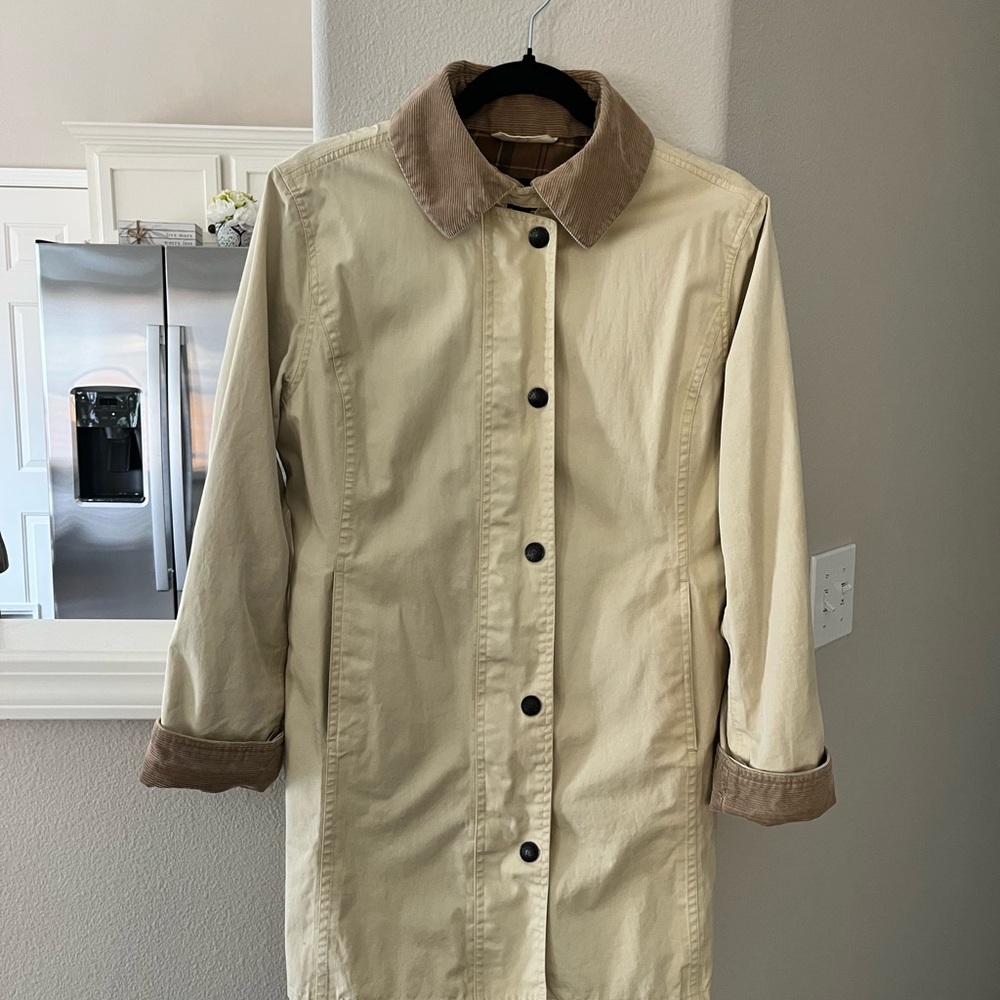 Barbour Beige Trench Coat with Brown Accents